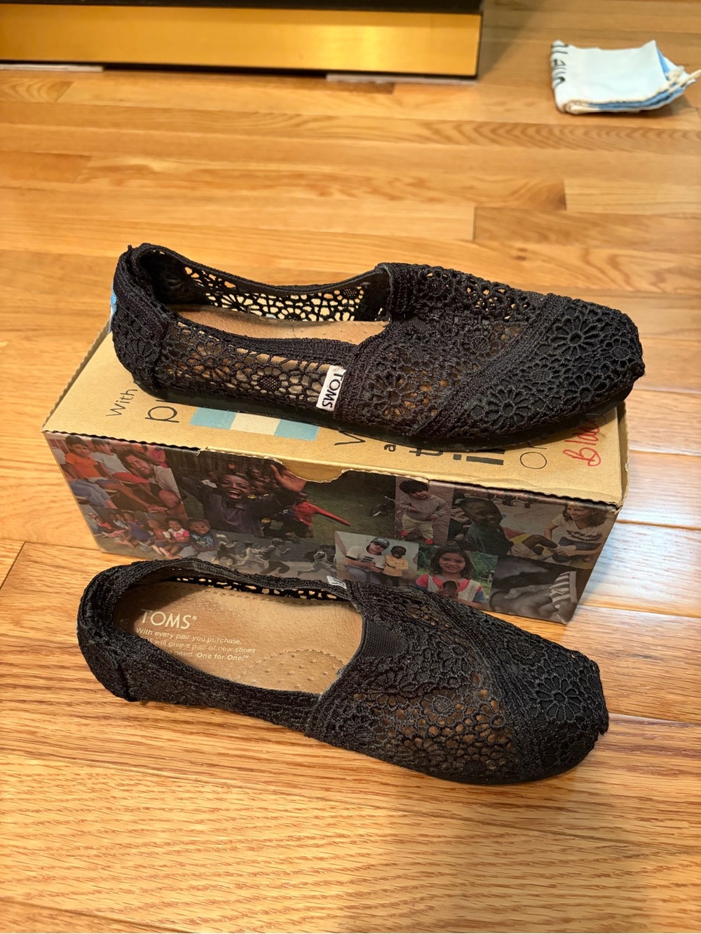 TOMS Black Crochet Alpargata Slip-On Flats